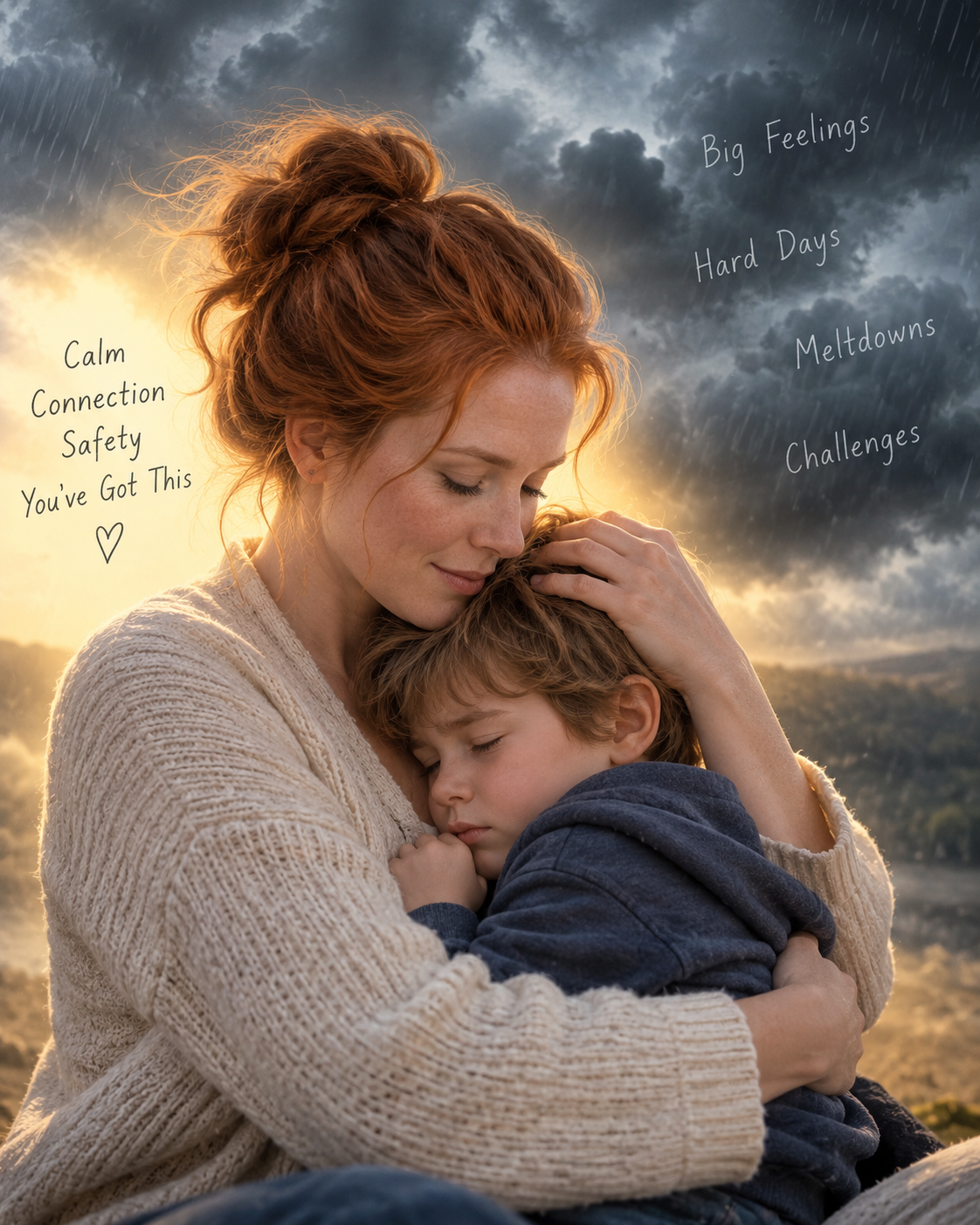 mother comforting pda child after a hard day